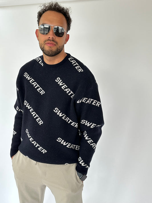 "Sweater" Navy Blue Merino Wool Jumper